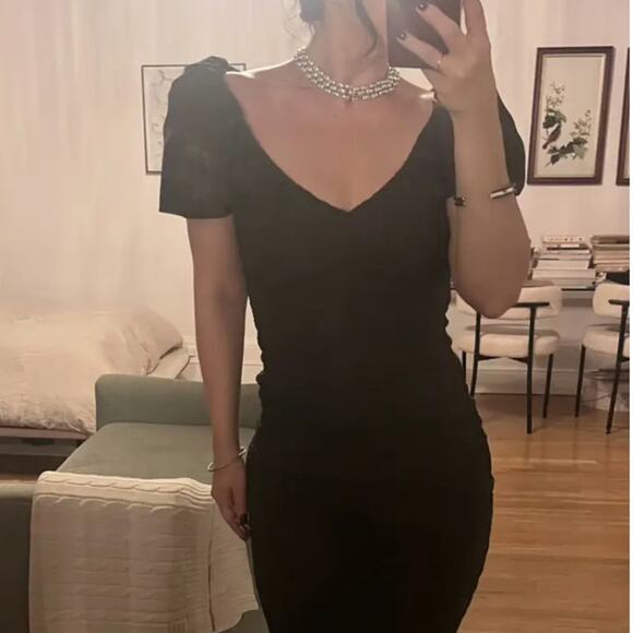 Ronny Kobo Olive Mesh Ruched Midi Dress MEDIUM Slinky Bodycon Cocktail Designer - Picture 5 of 12